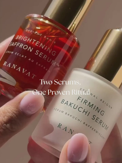 Serum-maxxing with RANAVAT. Two signature, powerful treatments that transform the skin. Amplifying benefits when used together in your Ritual. 

Each with their own unique texture & formulations to target signs of aging.

Have you used Brightening Saffron Serum & Firming Bakuchi Serum together?